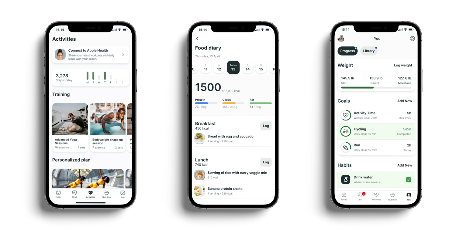 A mockup of the coaching app showcasing the different features.